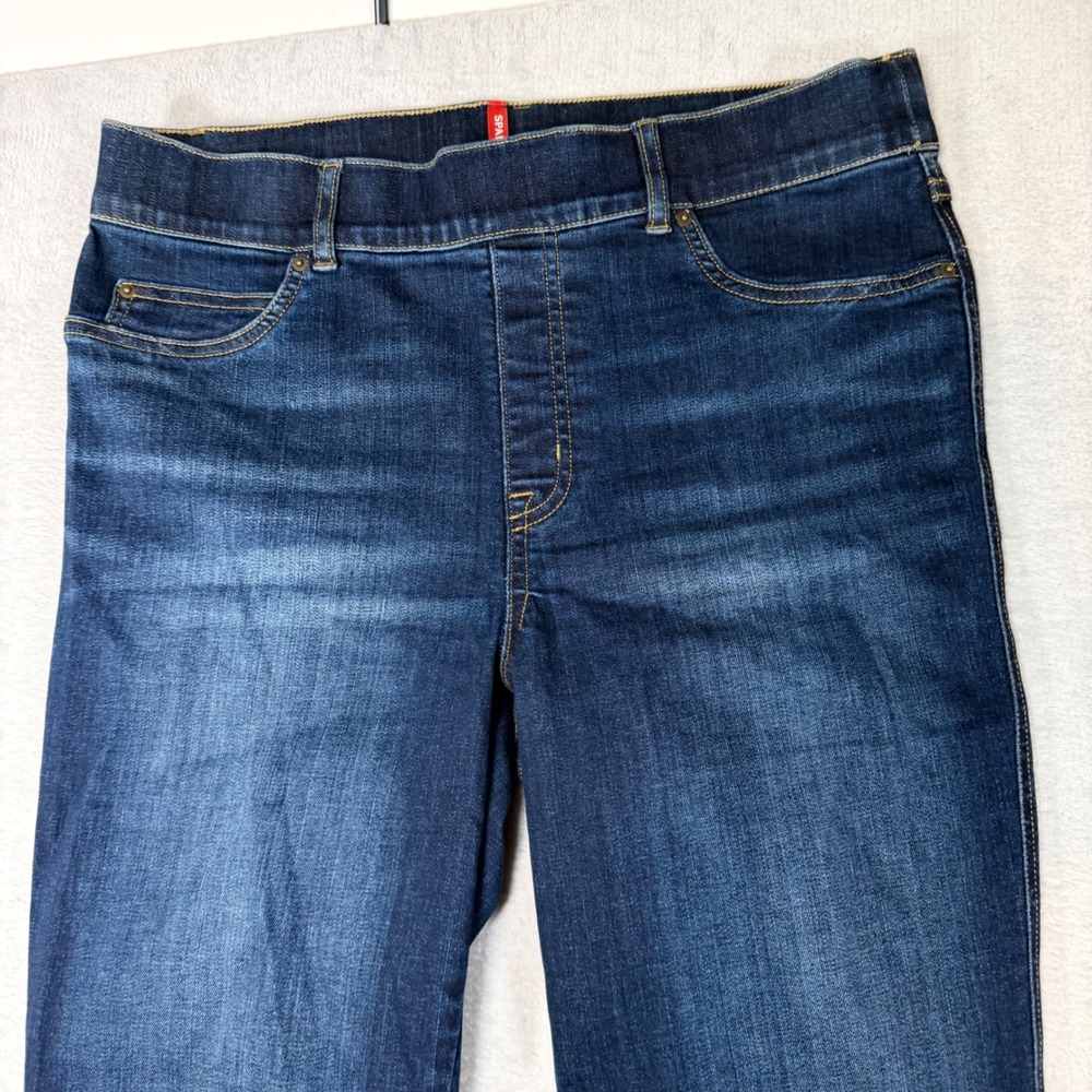 Spanx Flare Jeans Dark Wash Blue Pull On High Rise Denim 20327R Large - Picture 4 of 8